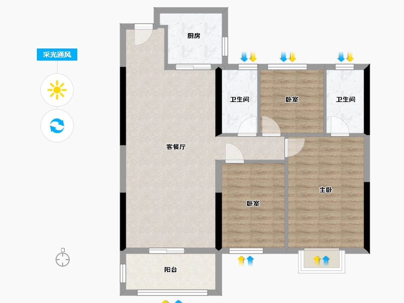 湖南省-长沙市-富力芙蓉新天地-95.00-户型库-采光通风