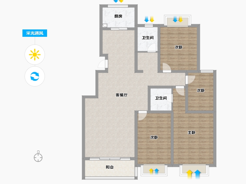 山东省-济宁市-杨柳国际新城-L区-130.00-户型库-采光通风