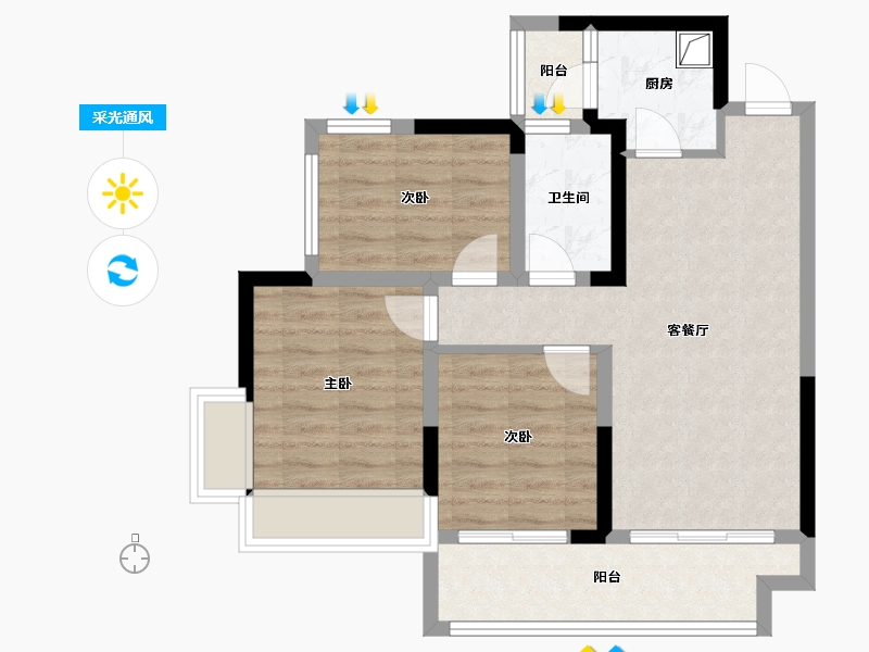 四川省-德阳市-雍锦悦府二期-69.57-户型库-采光通风