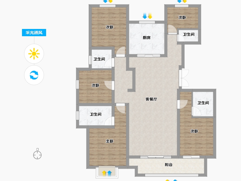 河北省-廊坊市-天樾府-128.75-户型库-采光通风