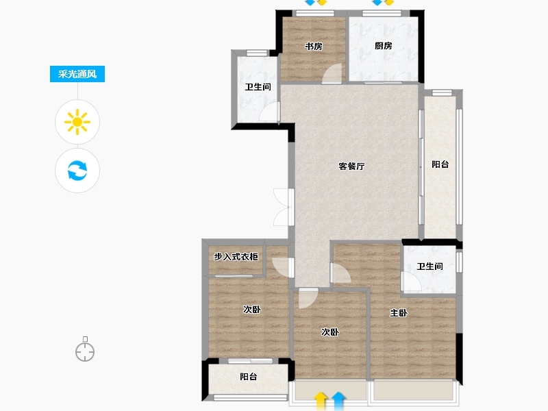 浙江省-杭州市-滨运锦绣里-111.16-户型库-采光通风