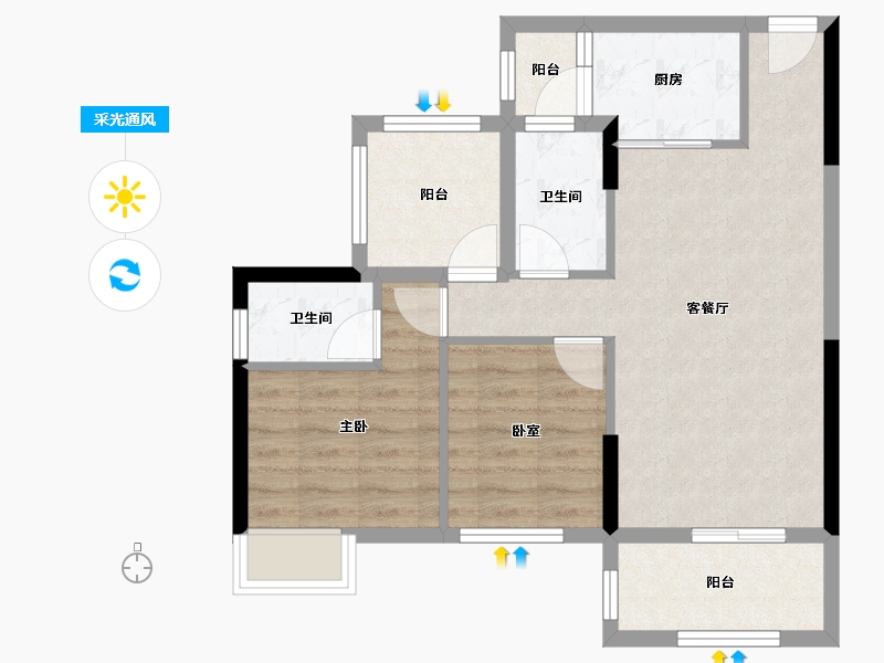 广东省-惠州市-冠华城桂香园-67.23-户型库-采光通风