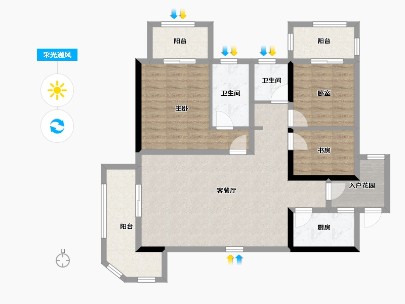 广西壮族自治区-南宁市-北港御江台-96.00-户型库-采光通风