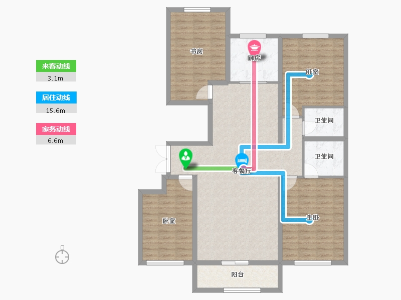 内蒙古自治区-鄂尔多斯市-正鑫东城华府-129.60-户型库-动静线