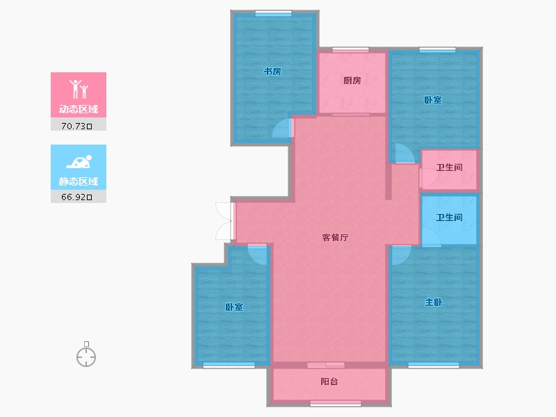 内蒙古自治区-鄂尔多斯市-正鑫东城华府-129.60-户型库-动静分区