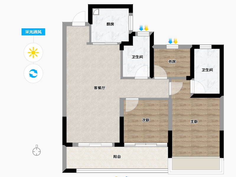 浙江省-温州市-荣安汇学府-70.40-户型库-采光通风