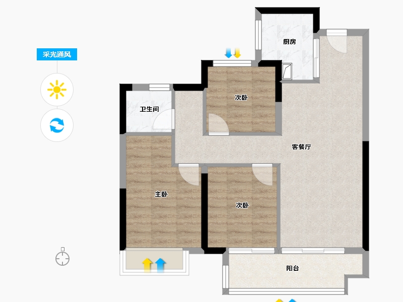 湖北省-武汉市-绿都中央公园-71.85-户型库-采光通风