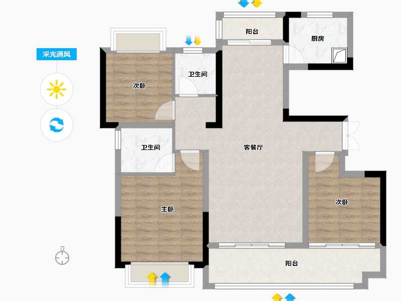 江西省-吉安市-聚福·文峰壹品-95.20-户型库-采光通风