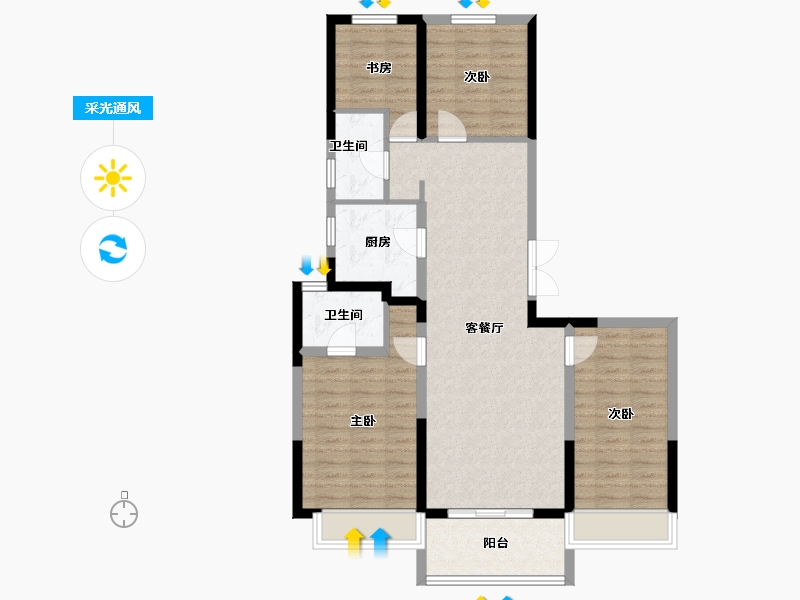 河南省-郑州市-鑫苑城五号院-102.00-户型库-采光通风