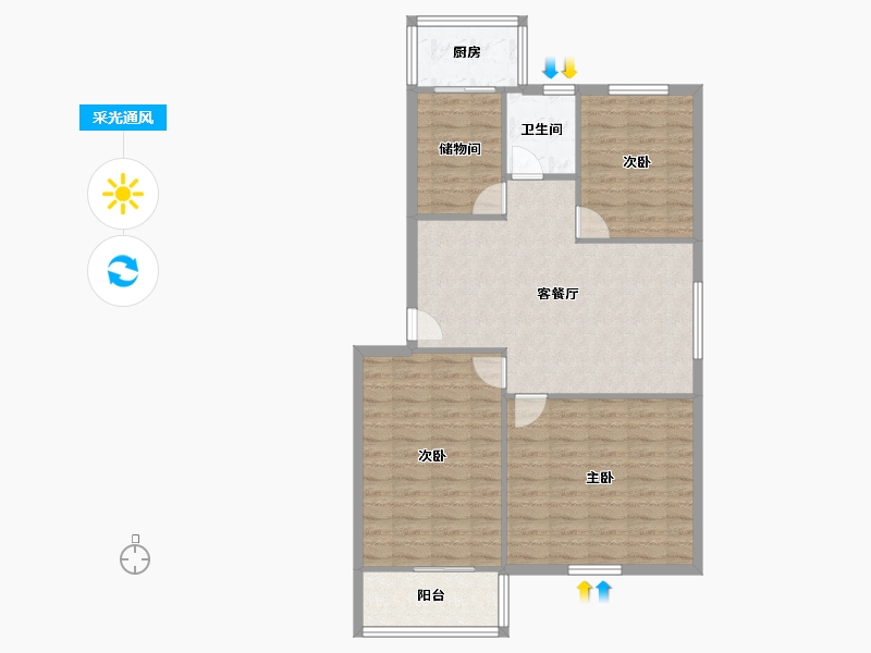 河南省-郑州市-文化宫路3号院-80.00-户型库-采光通风