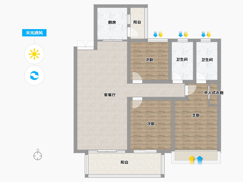 山东省-临沂市-宝德新里程B区-106.00-户型库-采光通风