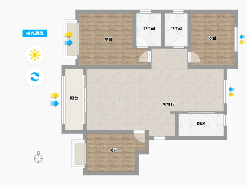 山东省-聊城市-冠宏直隶村小区-102.40-户型库-采光通风