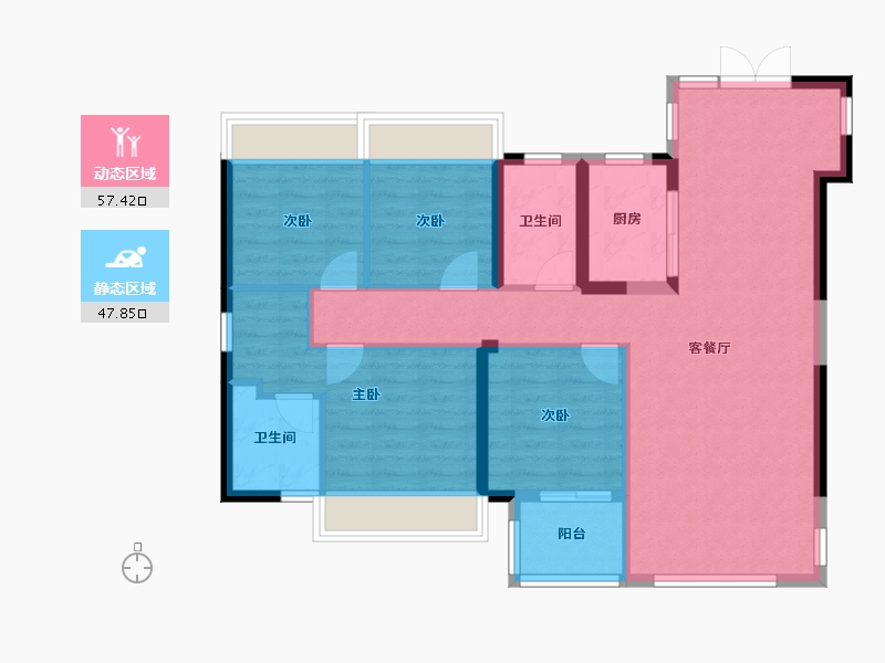 福建省-莆田市-宝厦水韵华庭-94.62-户型库-动静分区