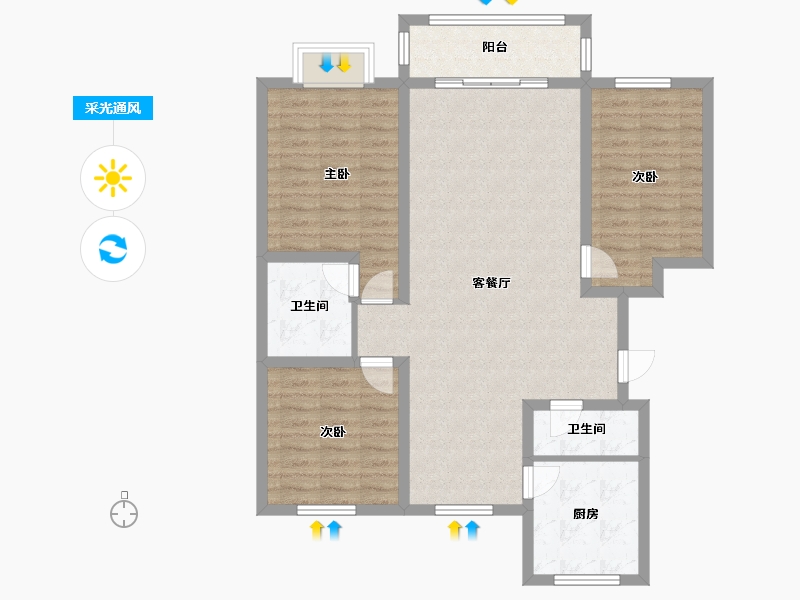 内蒙古自治区-呼和浩特市-卓越新城-101.86-户型库-采光通风