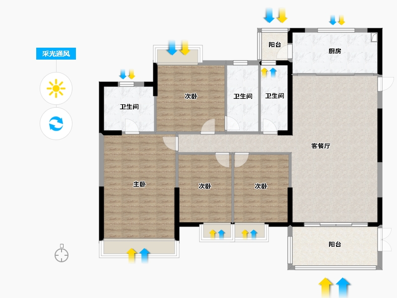 广东省-肇庆市-鸿益幸福湖畔-A区-124.80-户型库-采光通风