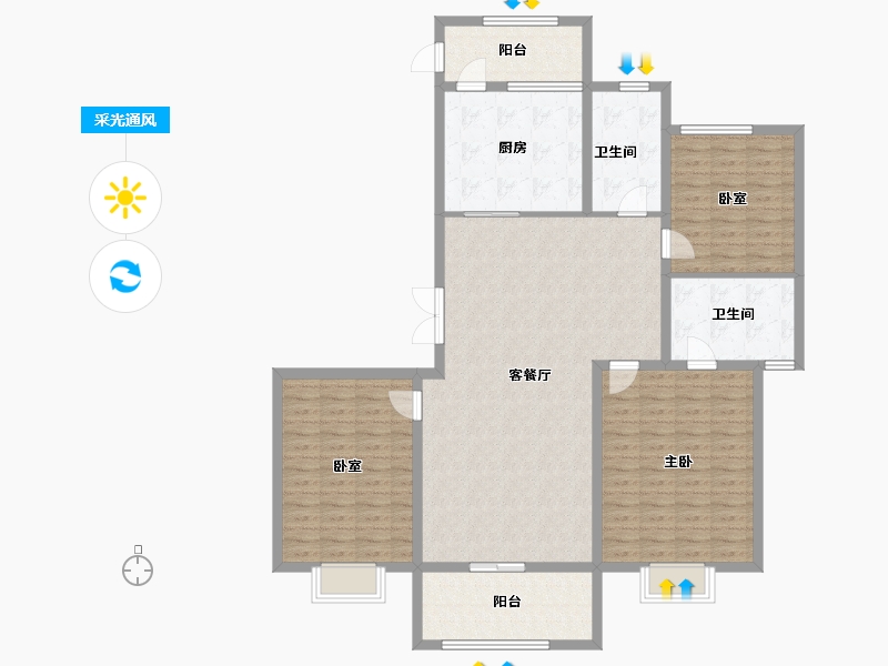 河南省-郑州市-亚新海棠公馆-140.00-户型库-采光通风