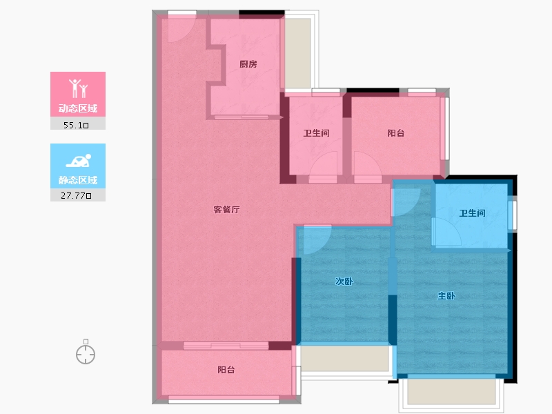 广东省-佛山市-水岸云天-76.38-户型库-动静分区