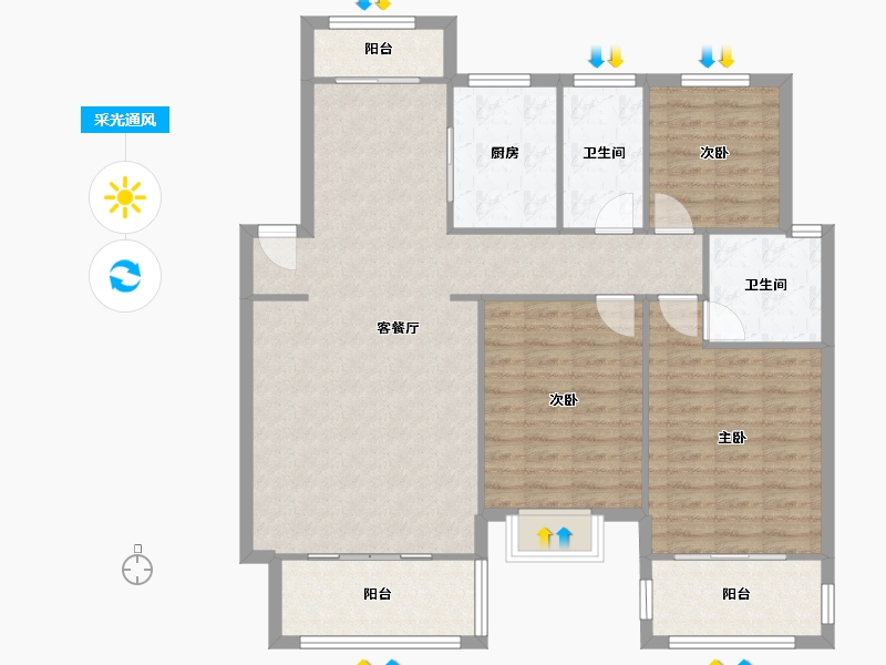 江西省-南昌市-银河城水悦湾-二区-111.58-户型库-采光通风