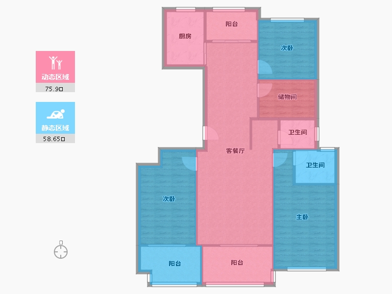 浙江省-绍兴市-天圣大越府-望园-103.98-户型库-动静分区