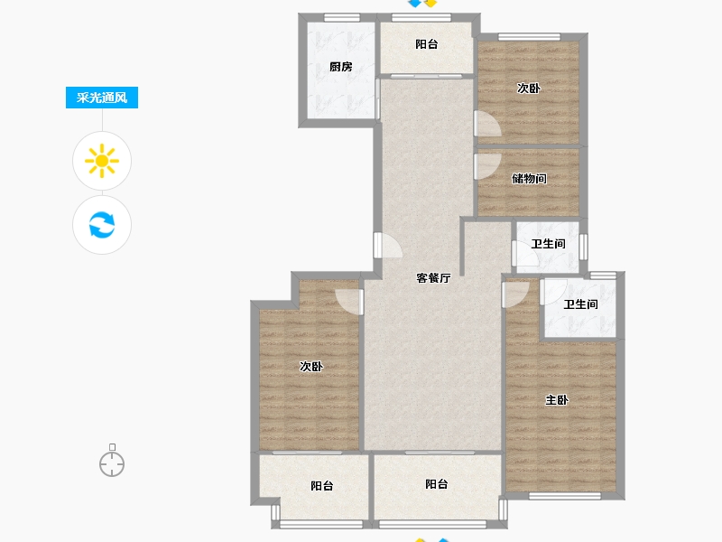 浙江省-绍兴市-天圣大越府-望园-103.98-户型库-采光通风