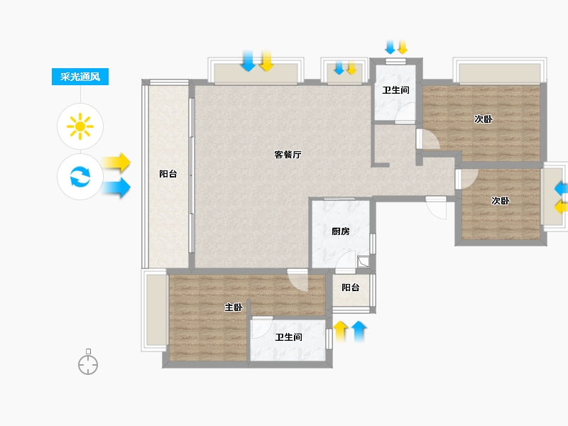 云南省-昆明市-万达中央公园-128.00-户型库-采光通风