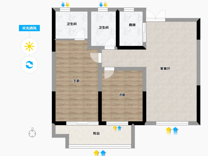 山东省-淄博市-东方星城-77.60-户型库-采光通风