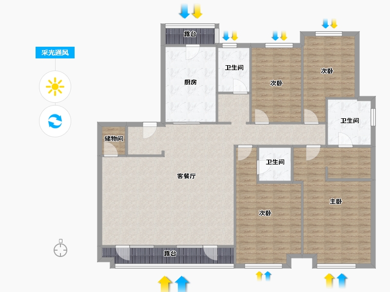 内蒙古自治区-呼和浩特市-伊泰华府晴翠-A区-151.43-户型库-采光通风