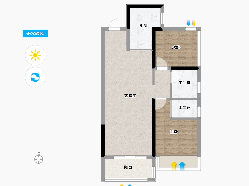 广东省-汕头市-中海观云府-66.40-户型库-采光通风