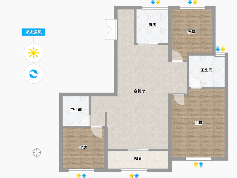 陕西省-咸阳市-沣河十里-101.60-户型库-采光通风