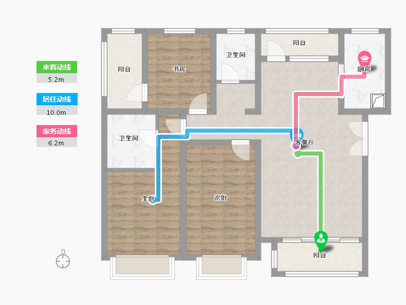 陕西省-延安市-康崖底龙泉山庄2期-104.00-户型库-动静线