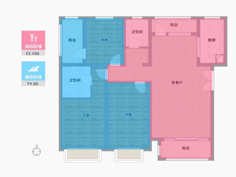 陕西省-延安市-康崖底龙泉山庄2期-104.00-户型库-动静分区