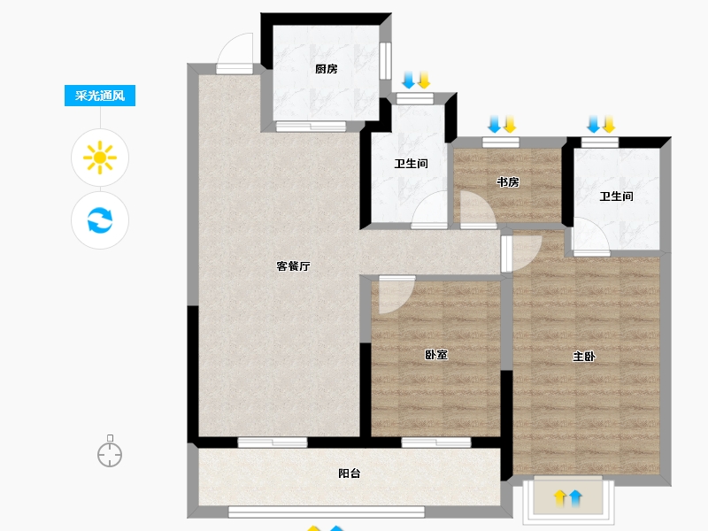 浙江省-温州市-荣安汇学府-80.12-户型库-采光通风