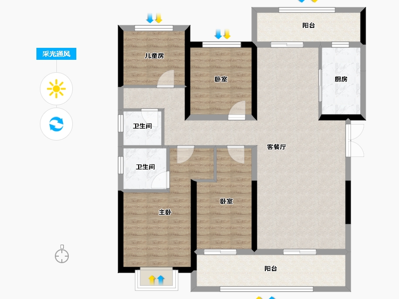 河南省-郑州市-高新城开·松云缦-114.28-户型库-采光通风