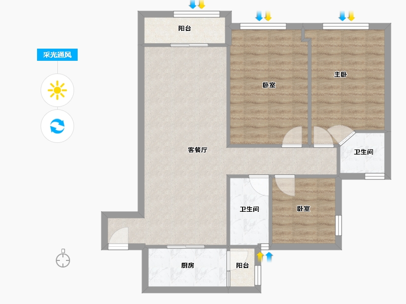 广东省-深圳市-廊桥花园-86.73-户型库-采光通风