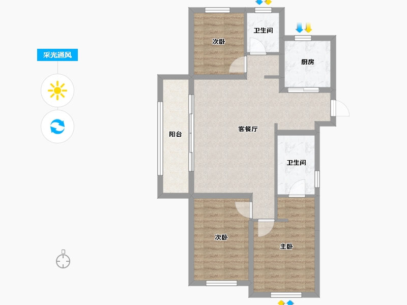 陕西省-西安市-辰宫紫云境-89.60-户型库-采光通风