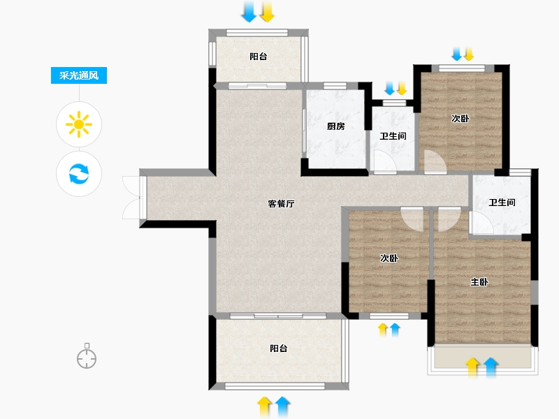 湖南省-怀化市-会同五环衡光世家-132.23-户型库-采光通风