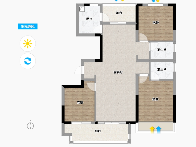 山东省-菏泽市-中铂新天地-96.54-户型库-采光通风