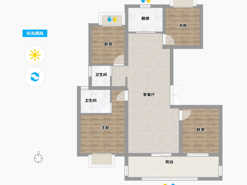 云南省-楚雄彝族自治州-恒业·滨湖一号-90.48-户型库-采光通风