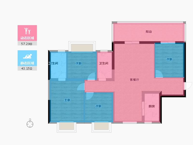 广西壮族自治区-南宁市-五象澜庭府小区-89.60-户型库-动静分区