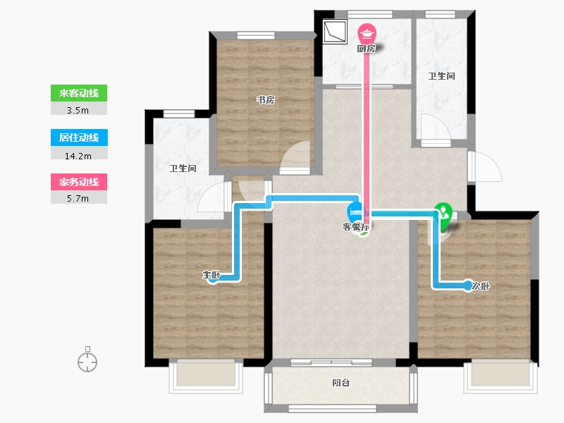 江苏省-扬州市-古湄家苑-B区-105.38-户型库-动静线