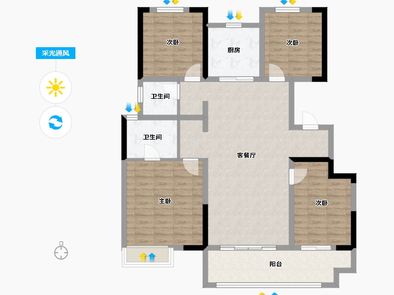 山东省-滨州市-中梁众成拾光九樾-113.60-户型库-采光通风