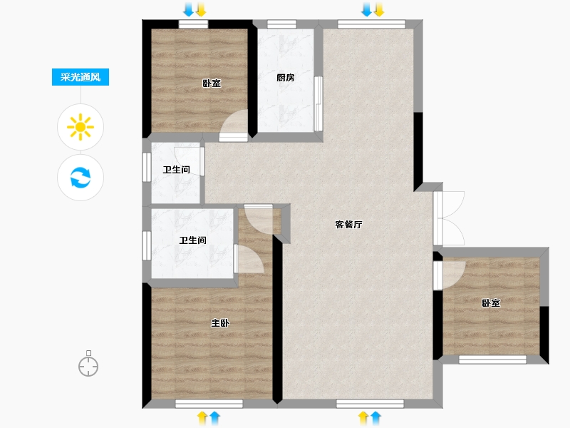 内蒙古自治区-巴彦淖尔市-山河墅-111.97-户型库-采光通风