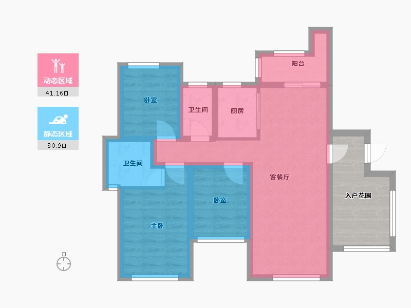 四川省-宜宾市-丽雅九里长江二期天宸-71.94-户型库-动静分区