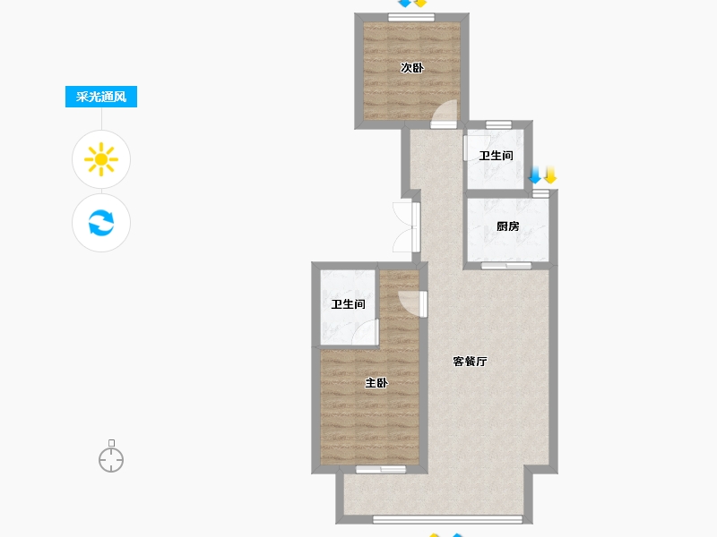 河北省-廊坊市-天樾府-70.63-户型库-采光通风