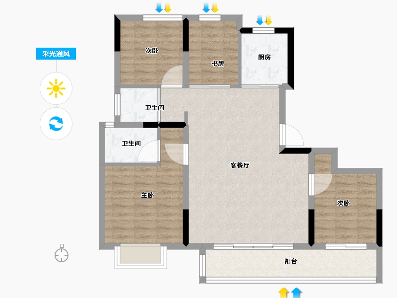 浙江省-金华市-美的龙湖 君兰天玺-89.00-户型库-采光通风