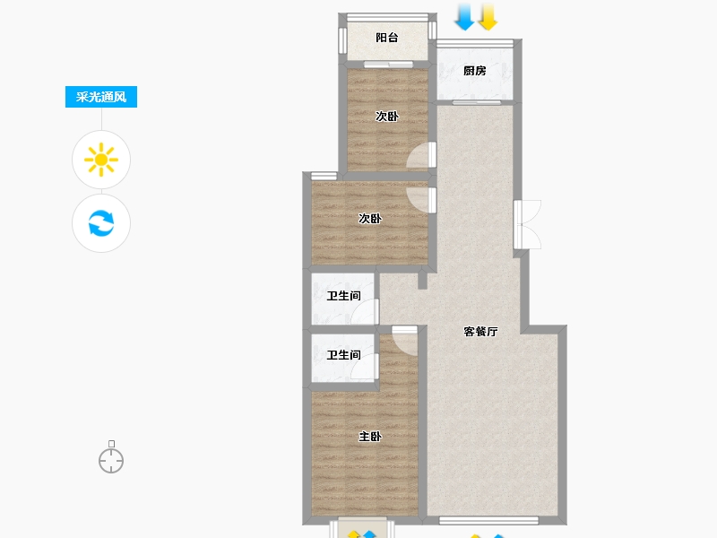 山西省-临汾市-翼城·棕榈墅-88.59-户型库-采光通风