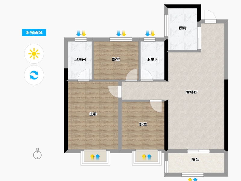 湖南省-长沙市-长沙溪山悦-85.50-户型库-采光通风