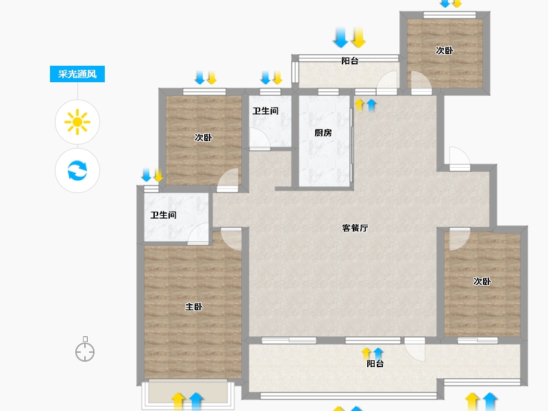 山东省-潍坊市-绿城·桂语朝阳-121.98-户型库-采光通风