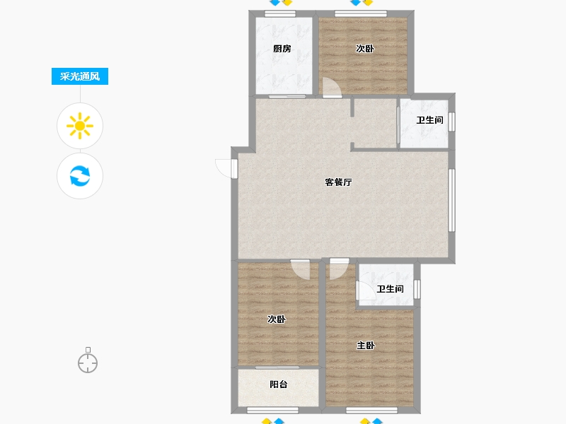 山东省-淄博市-晟辉泰泰和府-105.60-户型库-采光通风