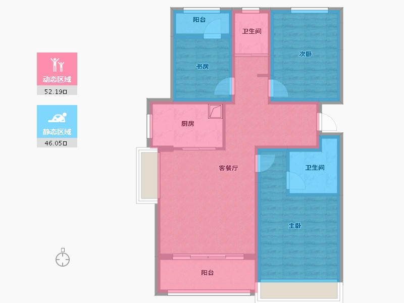 陕西省-西安市-绿城新兴·潮起长安-86.60-户型库-动静分区